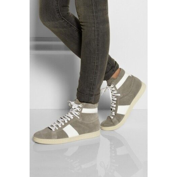 Saint Laurent Shoes - Saint Laurent Suede and Leather High-Top Sneakers